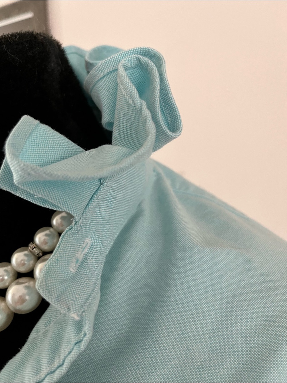 Upcycled Ralph Lauren Seafoam Button-Up Shirt with Ruffle Collar - Picture 3 of 7